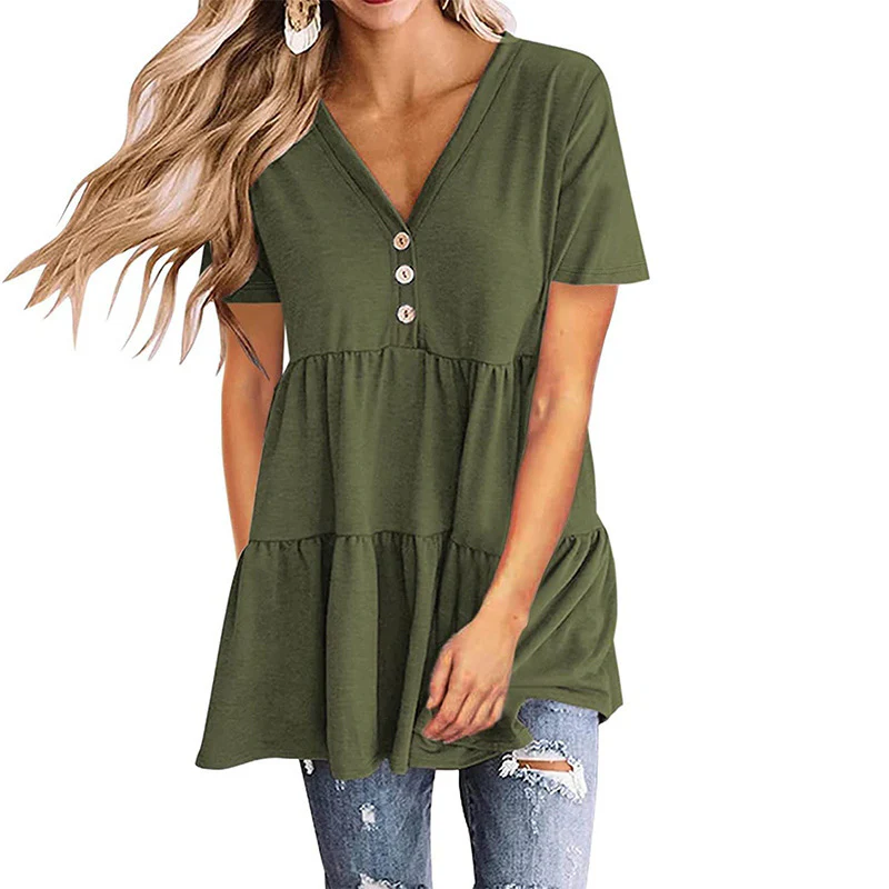 Damen Tunika-Top mit V-Ausschnitt und knöpfbarem Design Heidi-Mode - Image 5