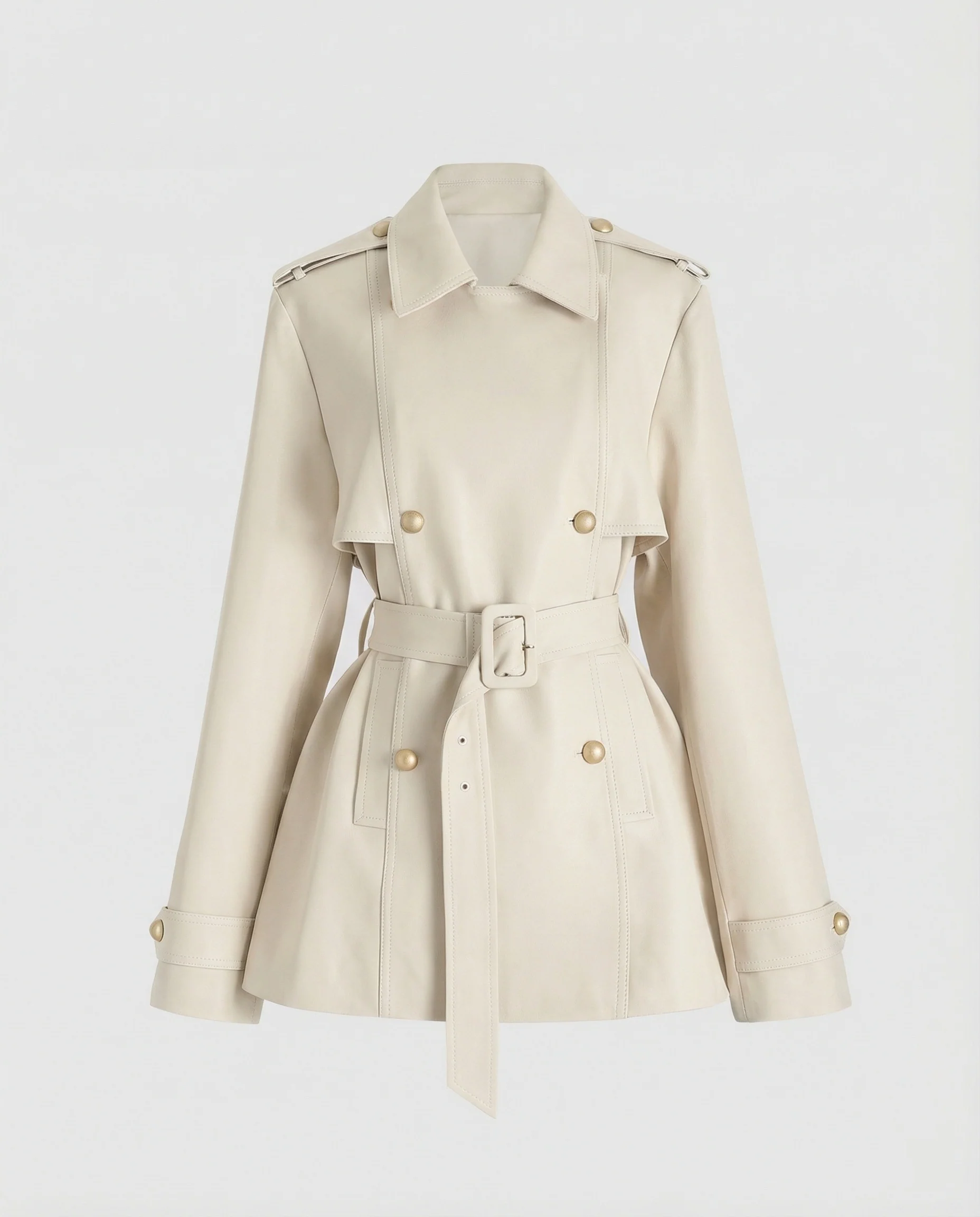 Damen übergangsjacke damen taillierter kurzer Trenchcoat mit Gürtel und doppelreihiger Knopfleiste Heidi-Mode - Image 5