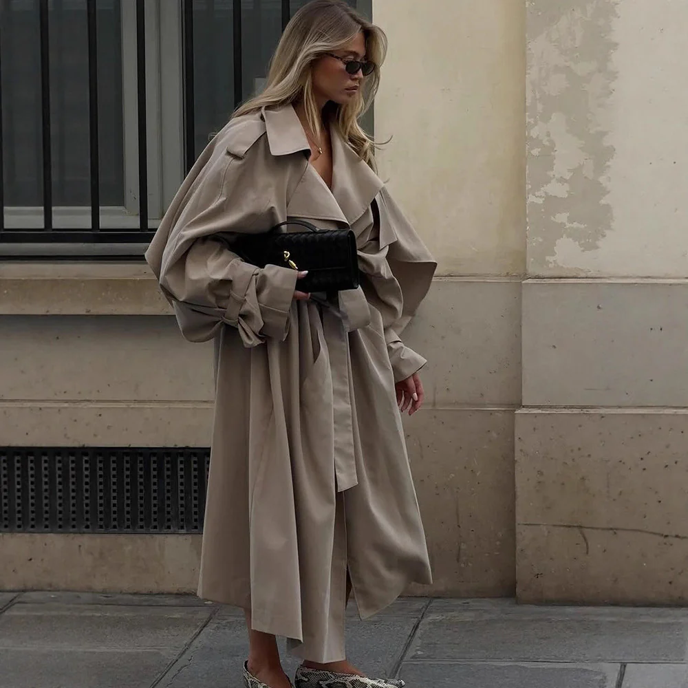 Damen Übergröße Trenchcoat mit voluminösen Ärmeln und taillierter Schnürung Heidi-Mode - Image 2