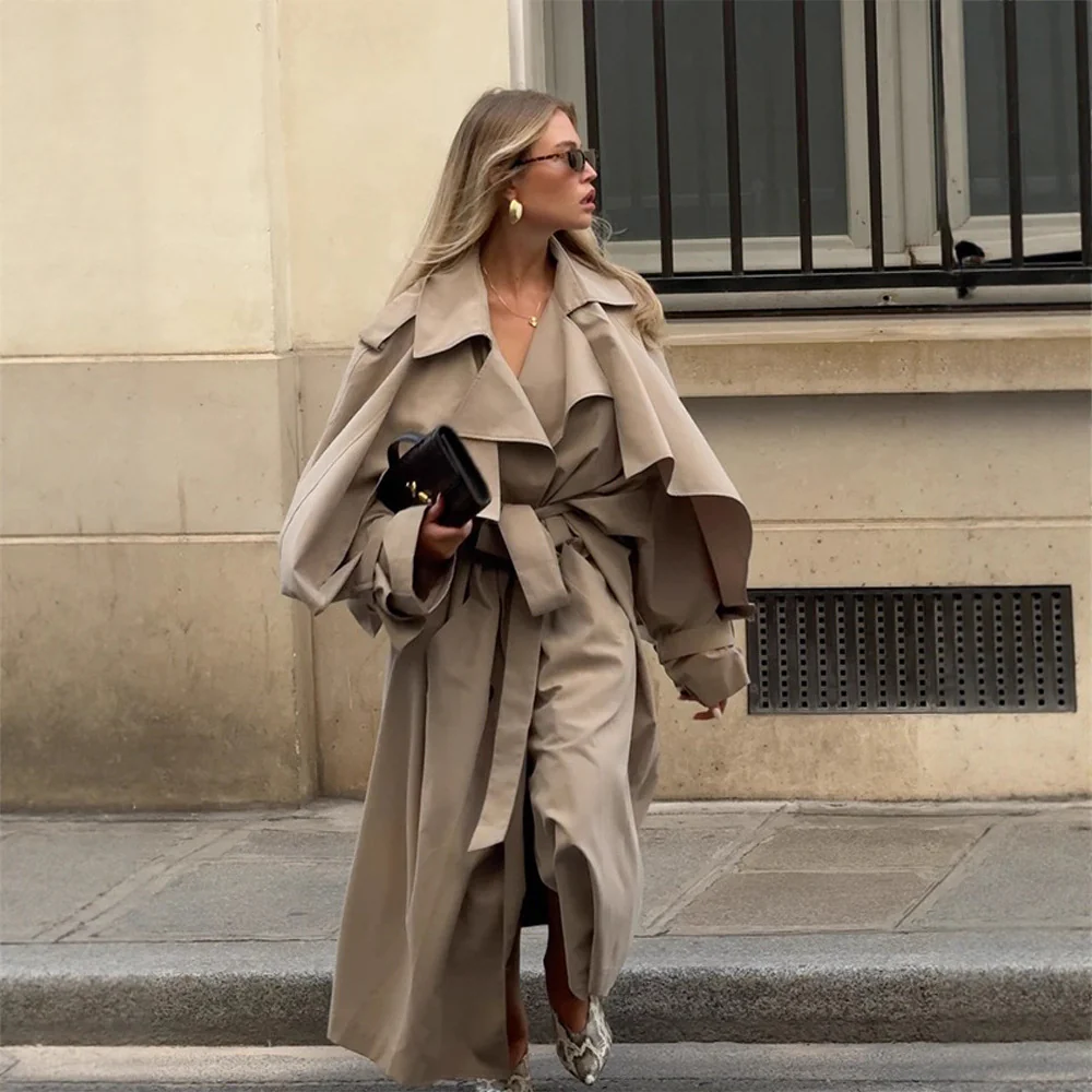 Damen Übergröße Trenchcoat mit voluminösen Ärmeln und taillierter Schnürung Heidi-Mode - Image 3