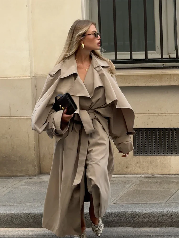 Damen Übergröße Trenchcoat mit voluminösen Ärmeln und taillierter Schnürung Heidi-Mode - Image 6