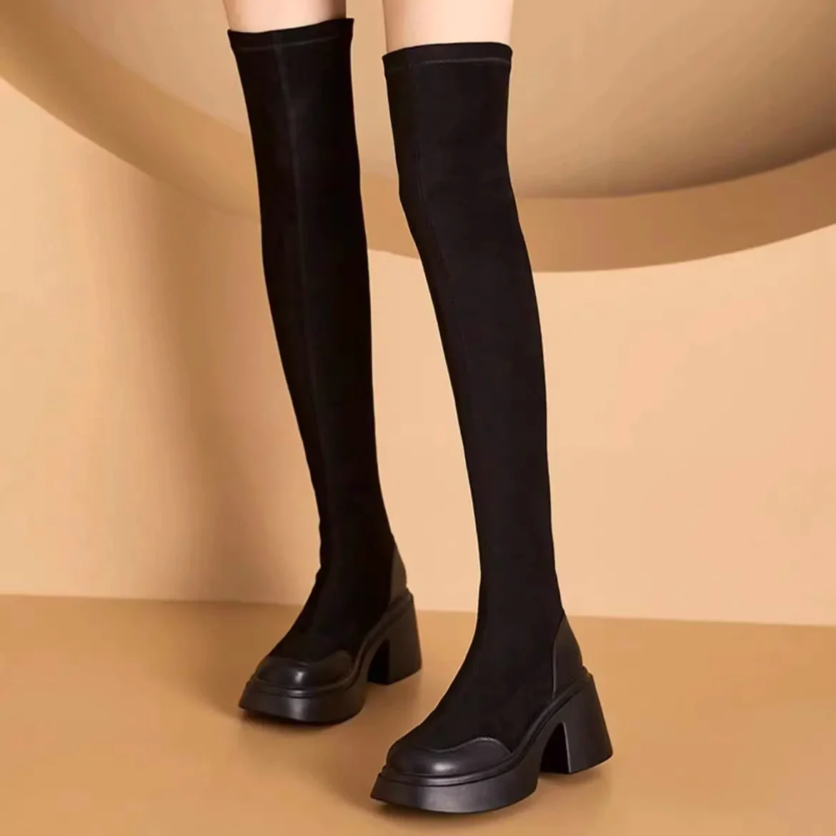 Damen Überknee-Stiefel mit modischem Blockabsatz Heidi Mode - Image 2