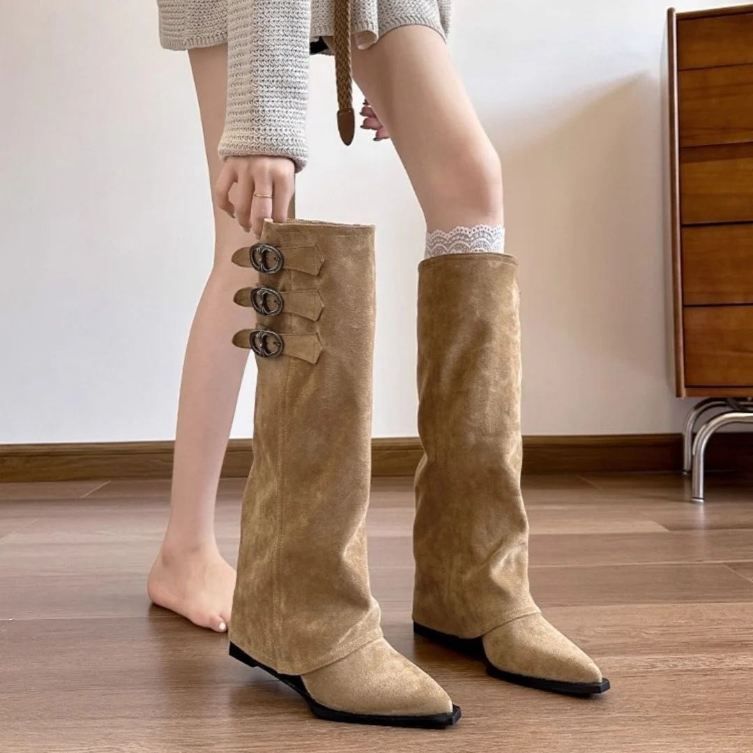 Damen Überknie Stiefel mit modischen Schnallen und hochwertigem Leder Heidi Mode - Image 2