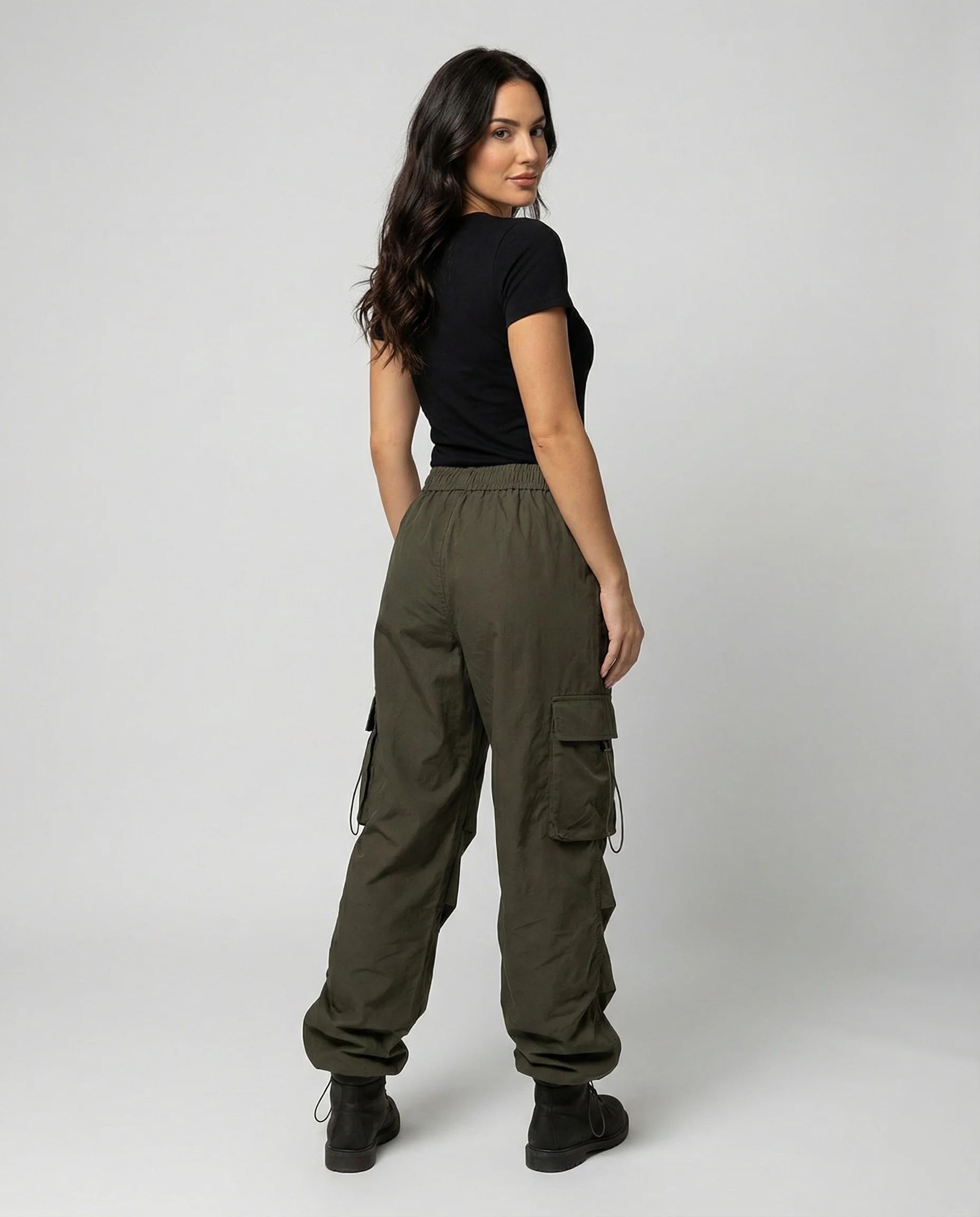 Utilitaristische Cargohose mit hoher Taille großen Klapptaschen und verstellbarem Saum Heidi-Mode - Image 4
