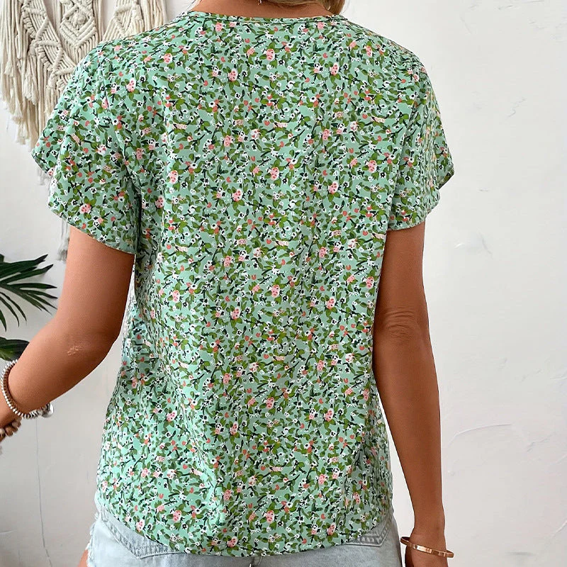 Damen V-Ausschnitt Bluse mit Floralem Muster und Rüschendetails Heidi-Mode - Image 3