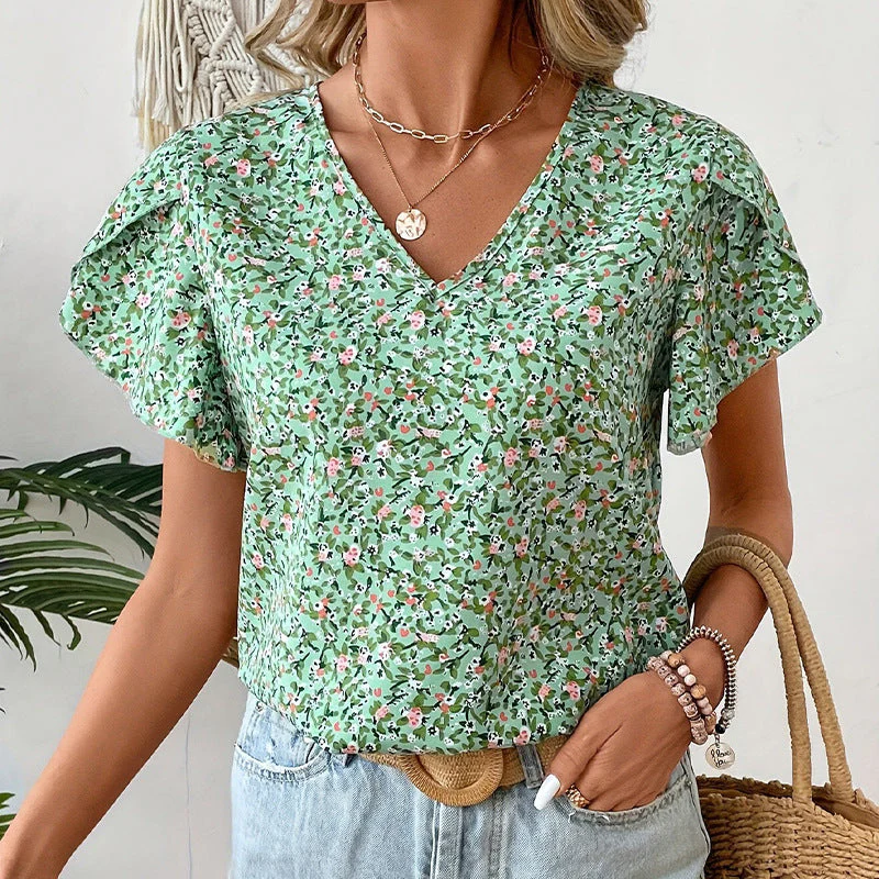 Damen V-Ausschnitt Bluse mit Floralem Muster und Rüschendetails Heidi-Mode - Image 4