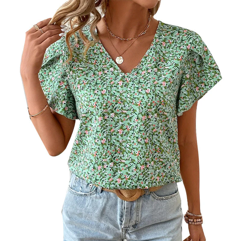 Damen V-Ausschnitt Bluse mit Floralem Muster und Rüschendetails Heidi-Mode - Image 5