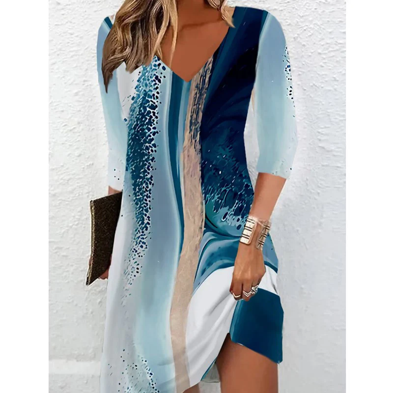 Damen V-Ausschnitt Kleid mit modernem Aquarellmuster Heidi-Mode - Image 2
