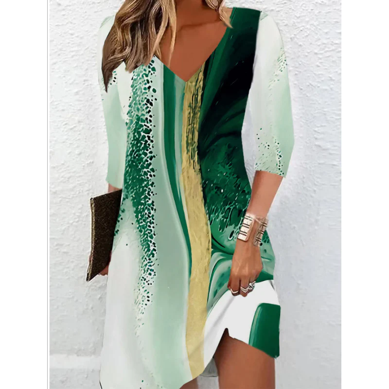 Damen V-Ausschnitt Kleid mit modernem Aquarellmuster Heidi-Mode - Image 6