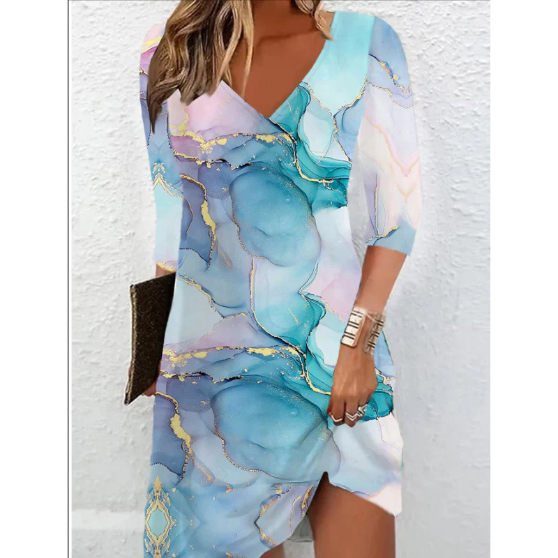 Damen V-Ausschnitt Kleid mit modernem Aquarellmuster Heidi-Mode - Image 9