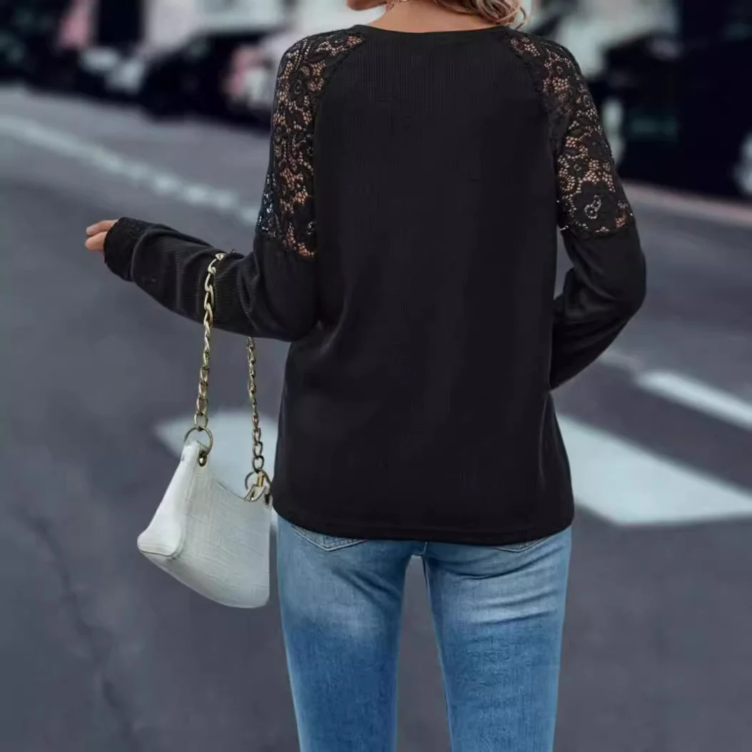 Damen V-Ausschnitt Pullover mit Spitzenärmeln Heidi-Mode - Image 4