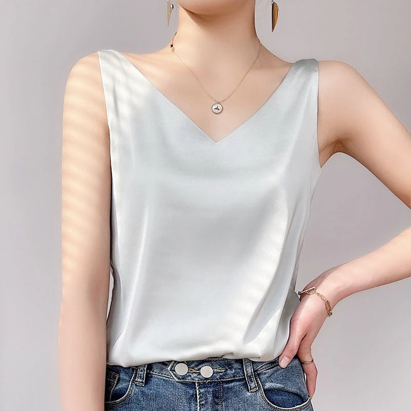 Damen V-Ausschnitt Satinbluse Heidi-Mode - Image 2