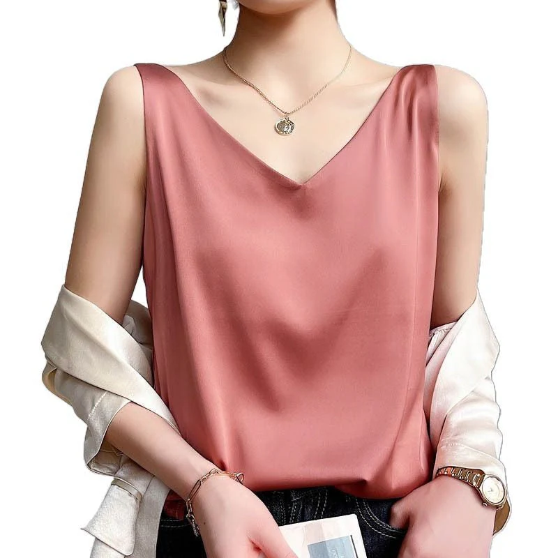 Damen V-Ausschnitt Satinbluse Heidi-Mode - Image 5