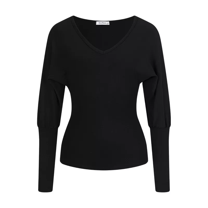 Damen V-Ausschnitt Strickshirt mit Fledermausärmeln und schmaler Taille - Image 7