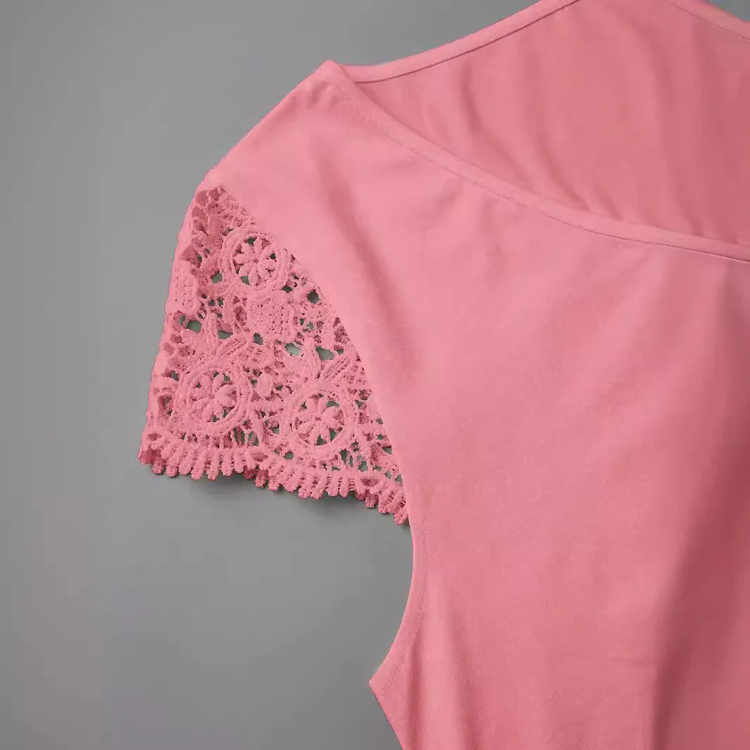 Damen V-Ausschnitt T-Shirt mit Spitzenärmeln Heidi-Mode - Image 4
