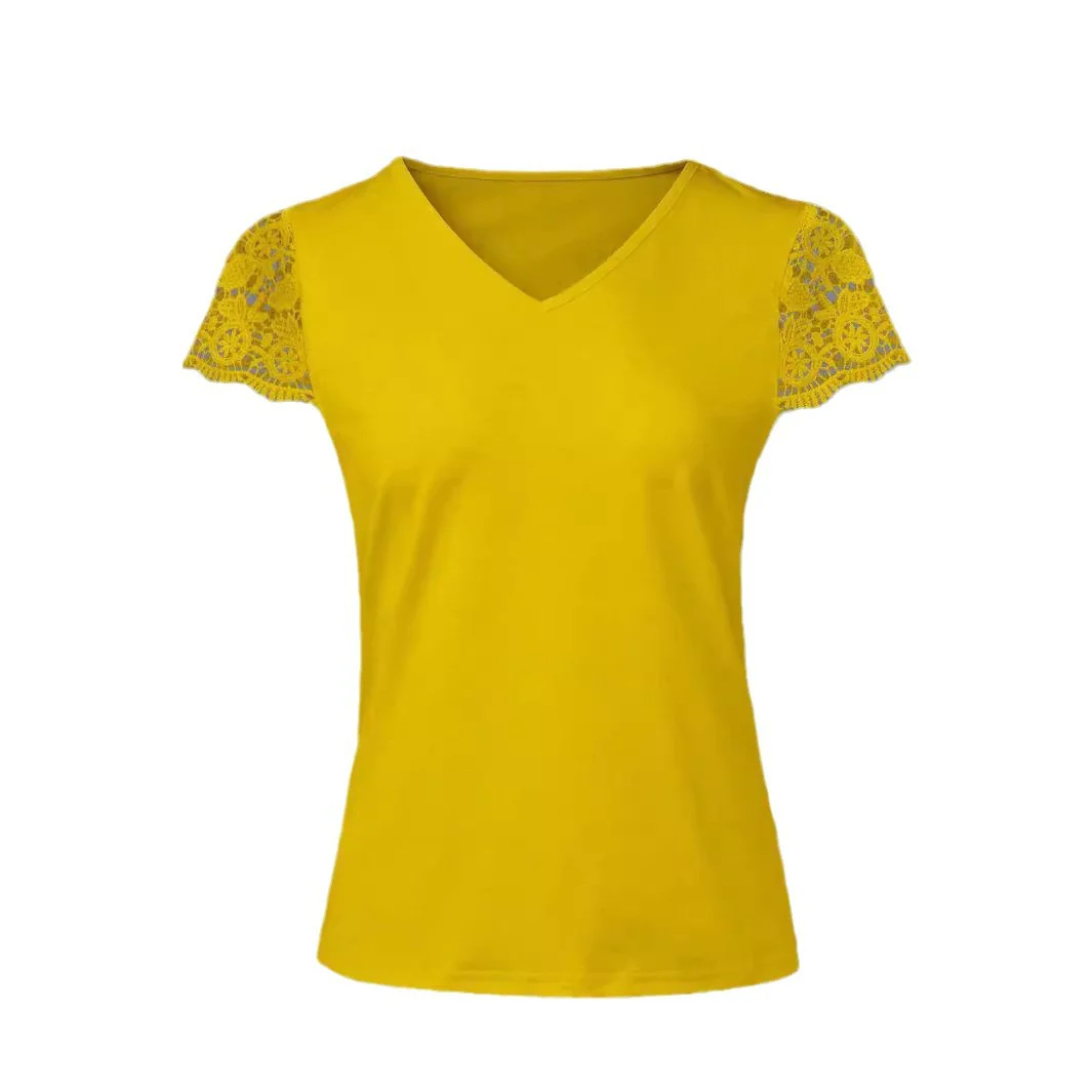 Damen V-Ausschnitt T-Shirt mit Spitzenärmeln Heidi-Mode - Image 5