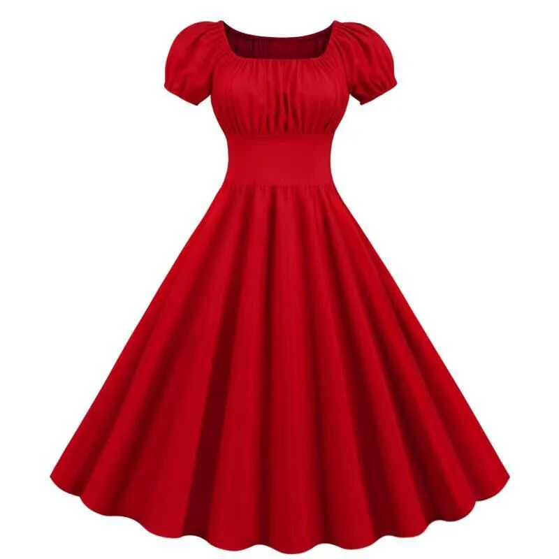 Damen Vintage Kleid mit Puffärmeln und Schwingendem Rock Heidi-Mode - Image 2