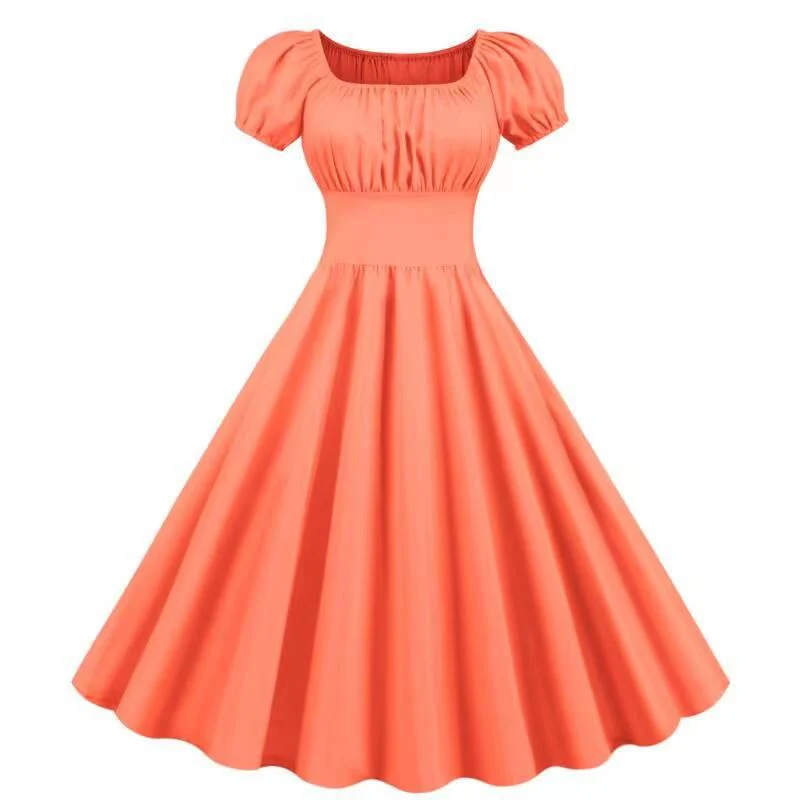Damen Vintage Kleid mit Puffärmeln und Schwingendem Rock Heidi-Mode - Image 3