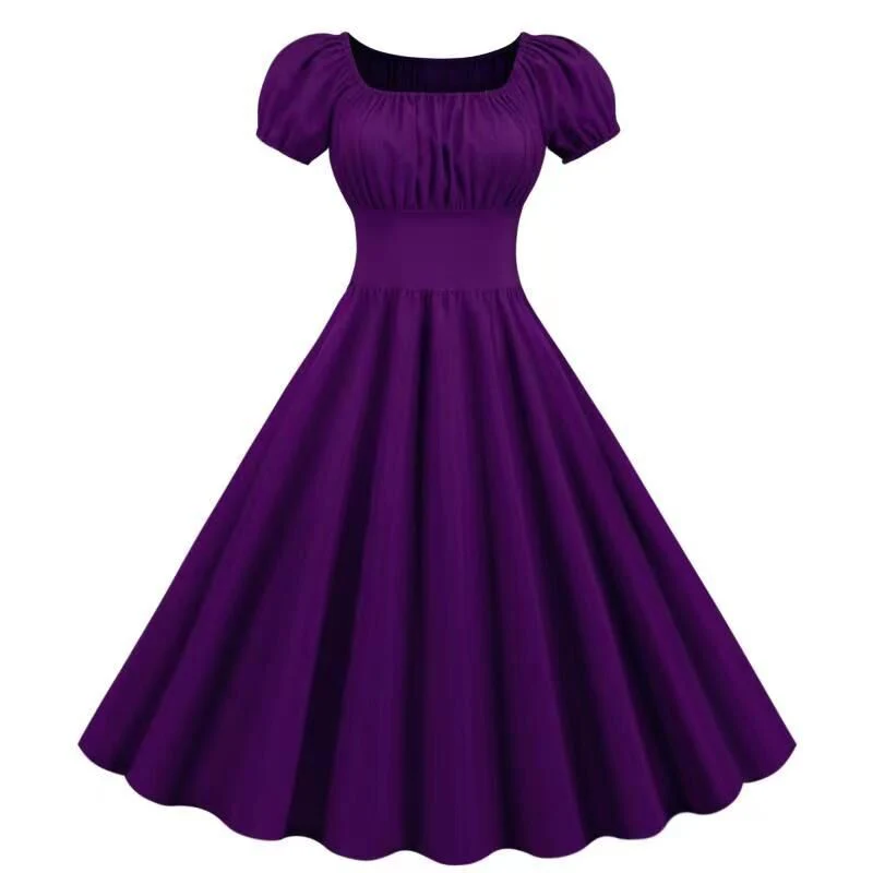 Damen Vintage Kleid mit Puffärmeln und Schwingendem Rock Heidi-Mode - Image 6