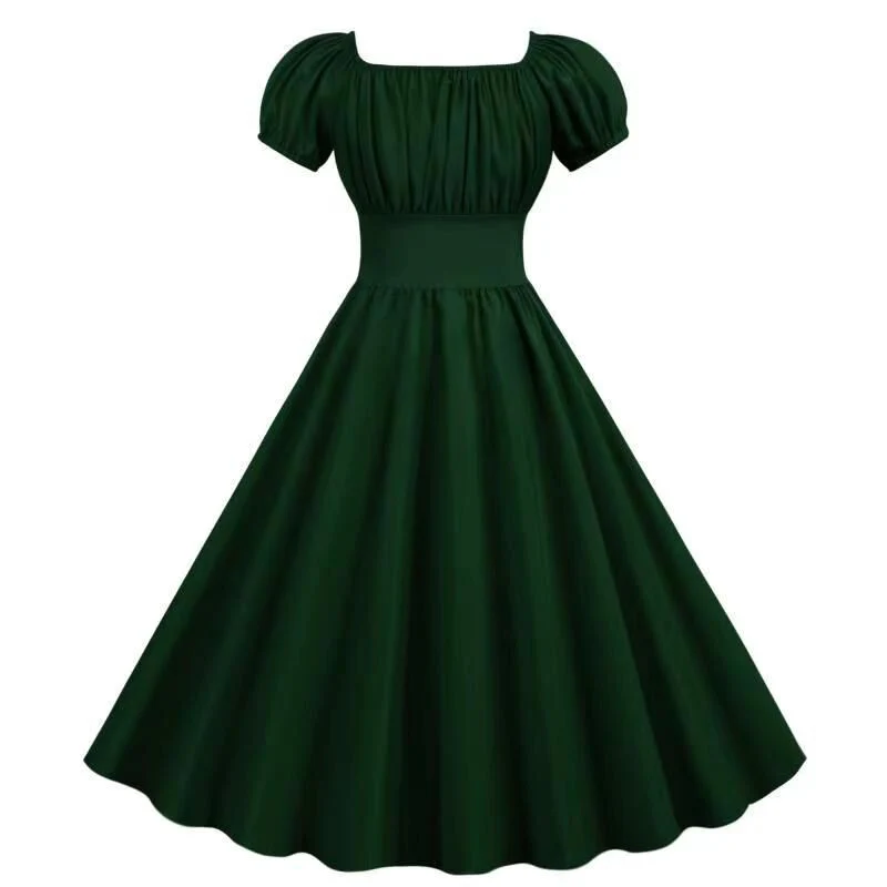 Damen Vintage Kleid mit Puffärmeln und Schwingendem Rock Heidi-Mode - Image 7
