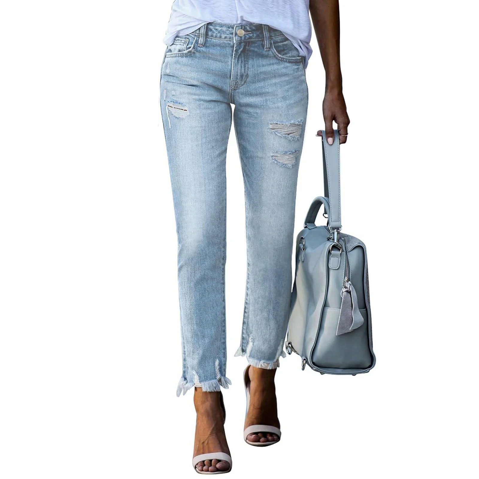 Damen Vintage Slim-Fit Jeans mit fransigem Saum und modischen Rissen Heidi-Mode - Image 2