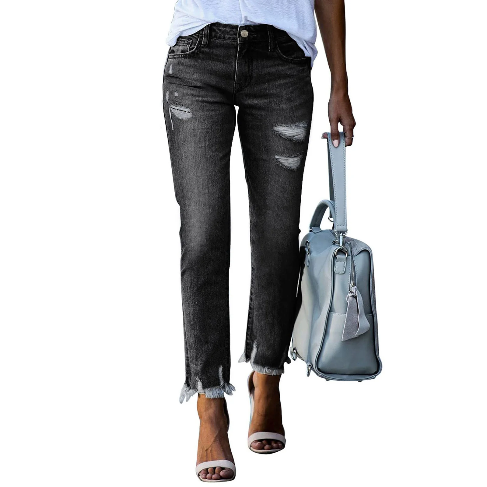 Damen Vintage Slim-Fit Jeans mit fransigem Saum und modischen Rissen Heidi-Mode - Image 4