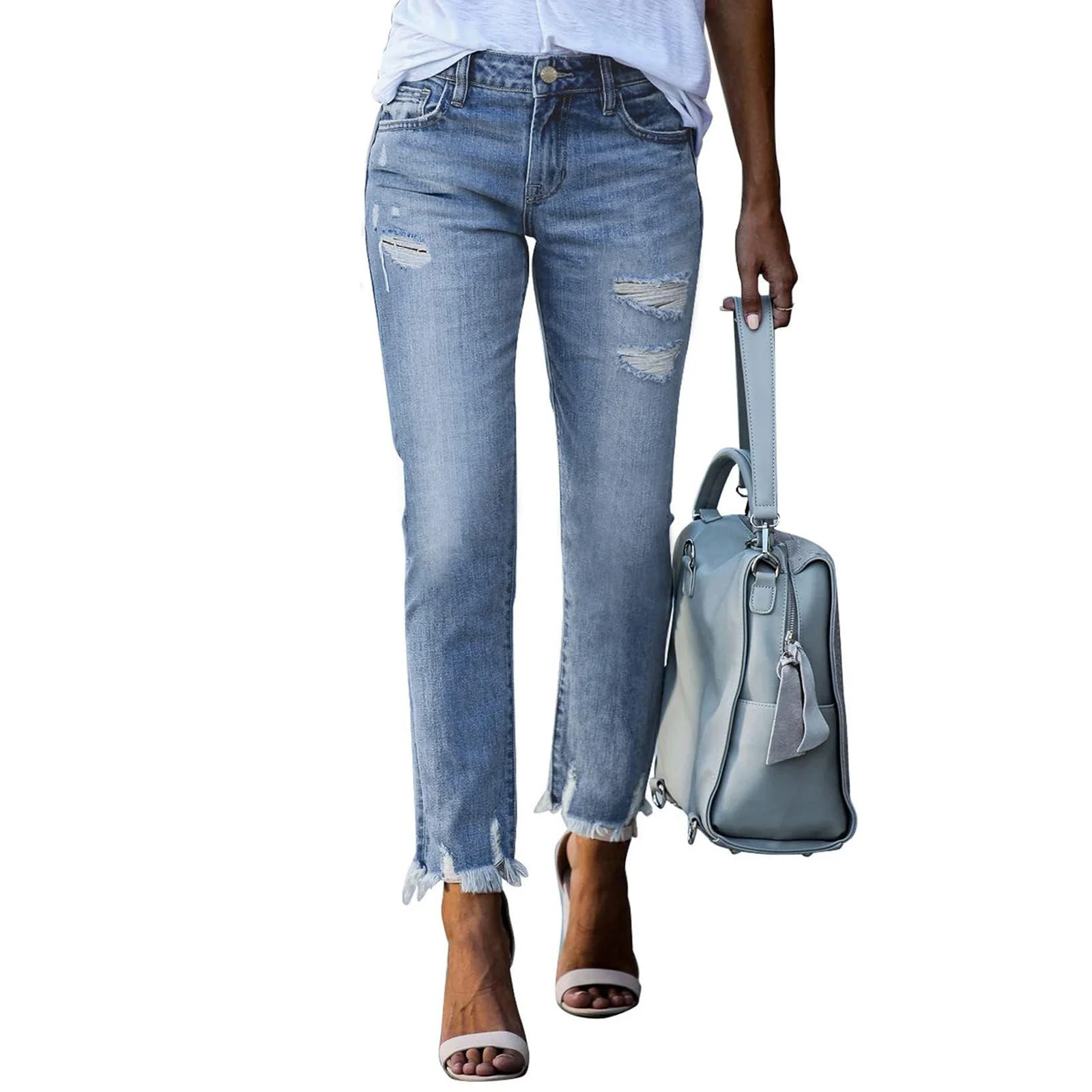 Damen Vintage Slim-Fit Jeans mit fransigem Saum und modischen Rissen Heidi-Mode - Image 6