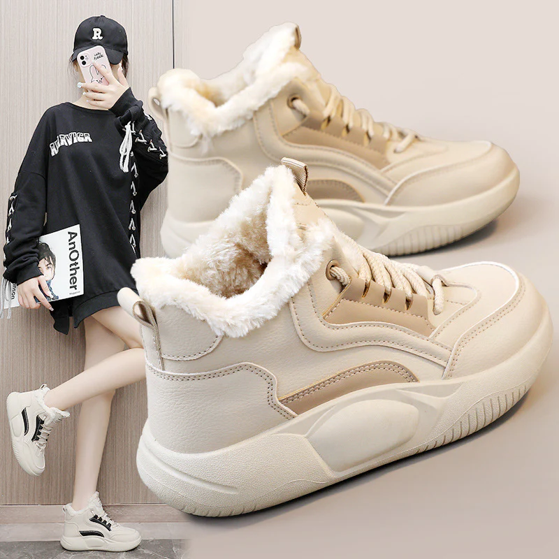 Damen warme High-Top Sneaker mit flauschigem Innenfutter und rutschfester Sohle Heidi Mode - Image 2