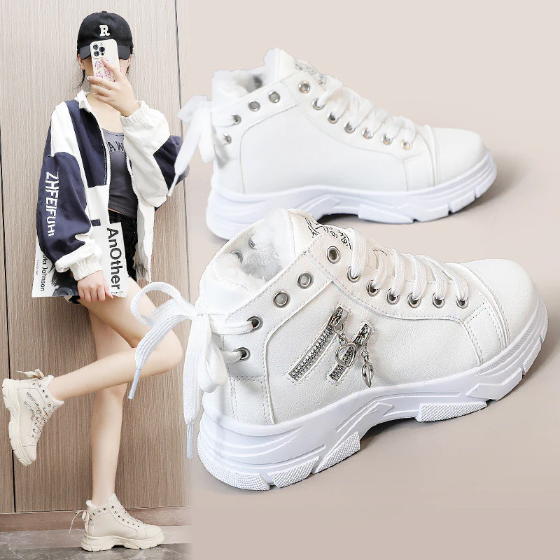Damen warme High-Top Sneakers mit flauschigem Innenfutter und modischem Design Heidi Mode