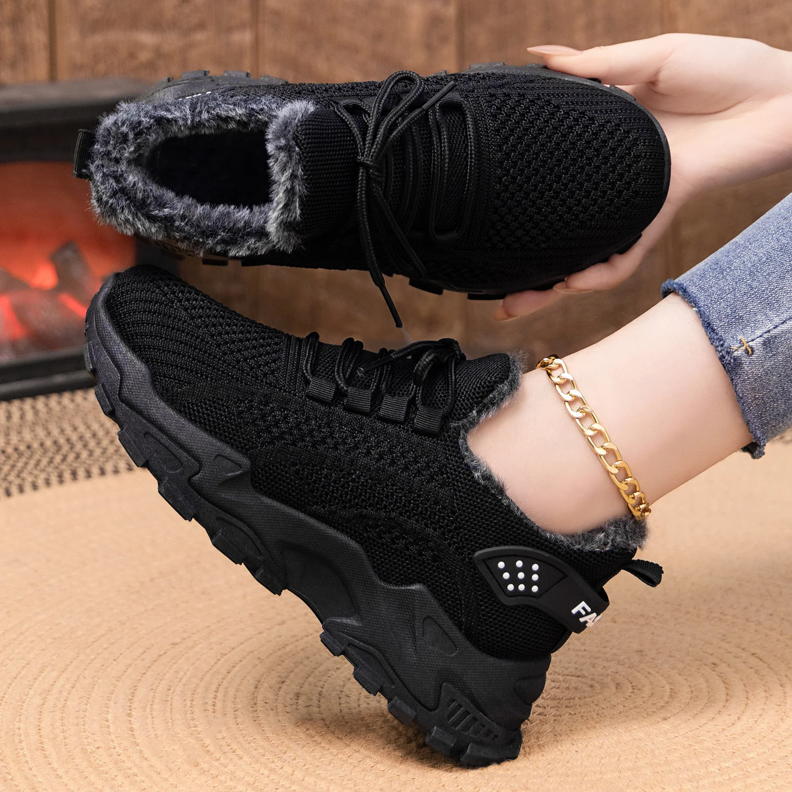 Damen warme Sneakers mit flauschigem Innenfutter und rutschfester Sohle Heidi Mode - Image 2