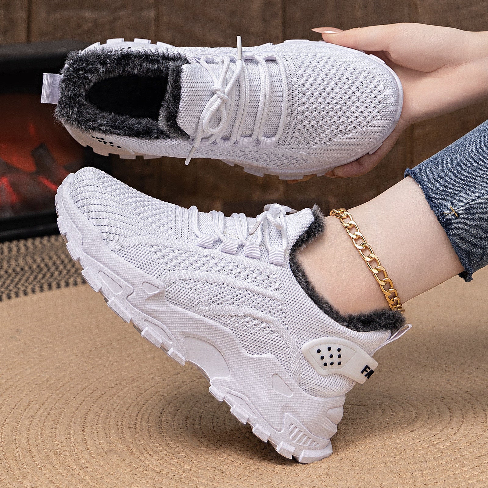 Damen warme Sneakers mit flauschigem Innenfutter und rutschfester Sohle Heidi Mode - Image 5