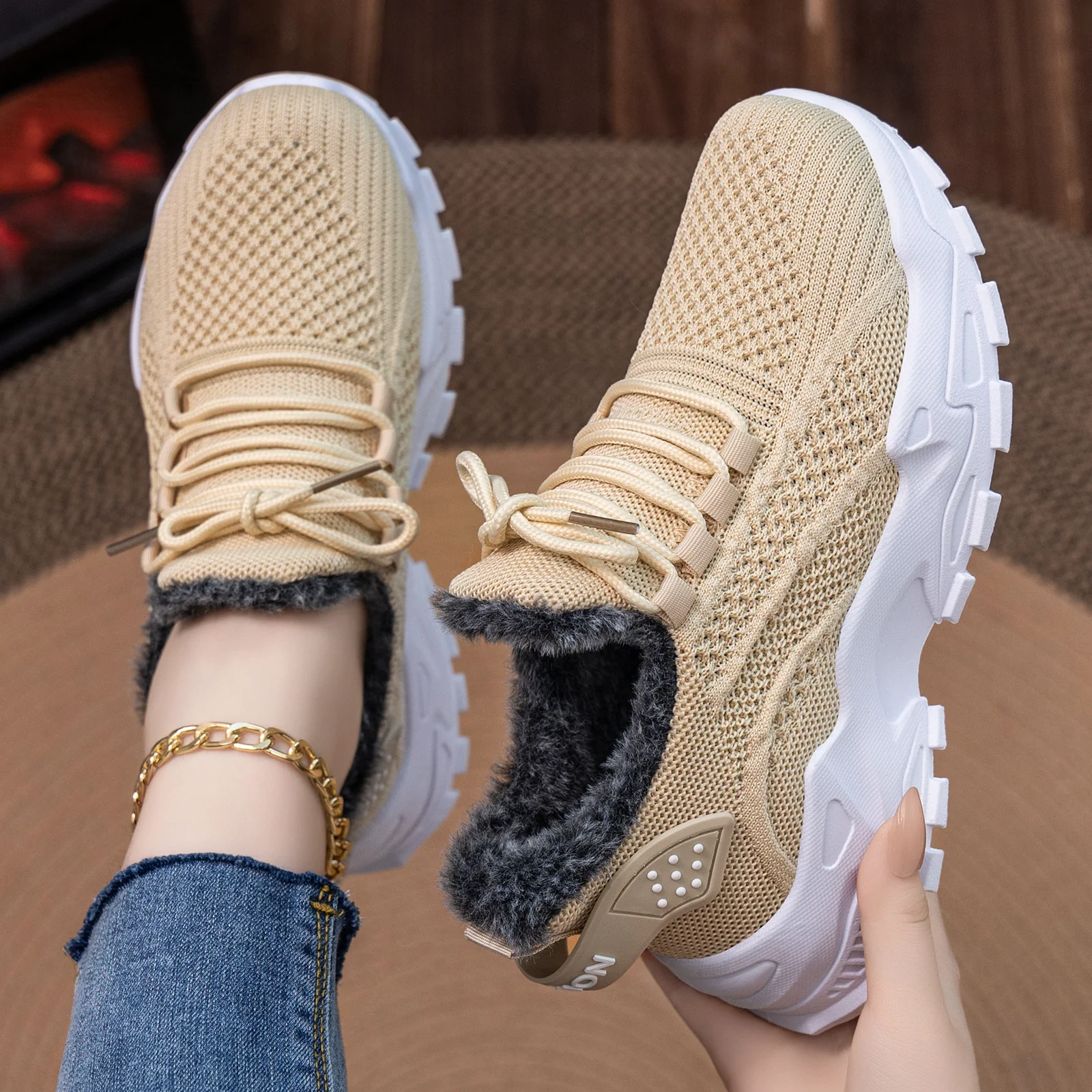 Damen warme Sneakers mit flauschigem Innenfutter und rutschfester Sohle Heidi Mode - Image 6