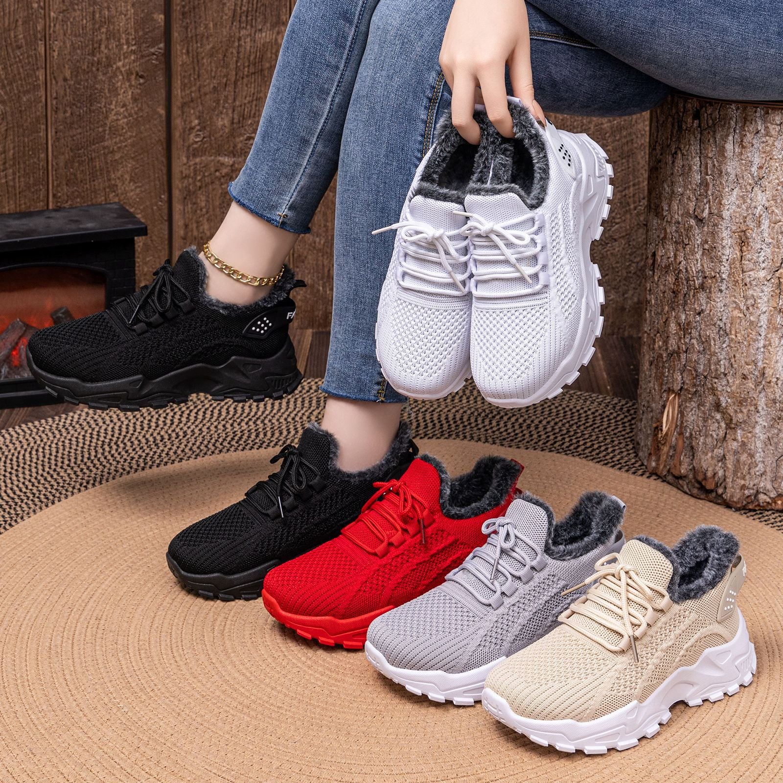 Damen warme Sneakers mit flauschigem Innenfutter und rutschfester Sohle Heidi Mode - Image 9