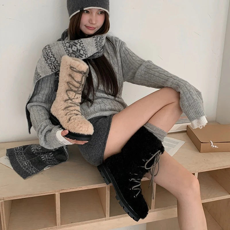 Damen Warmfutter Stiefel mit robuster Sohle und modischem Schnürdesign Heidi Mode - Image 3