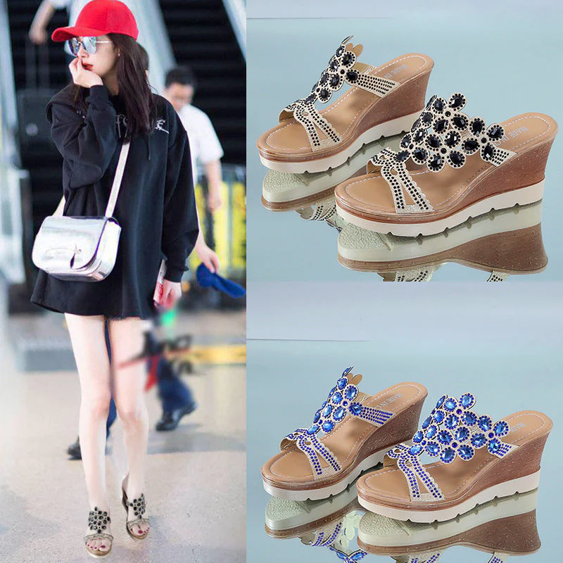 Damen Wedge-Pantoletten mit Funkelnden Strassdetails und Komfortabler Sohle Heidi-Mode - Image 2