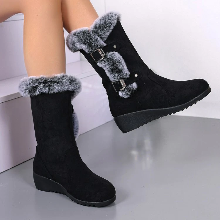 Damen Wedge-Stiefel mit gefüttertem Kunstfellkragen und verstellbaren Schnallen Heidi Mode - Image 3