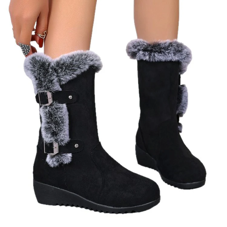 Damen Wedge-Stiefel mit gefüttertem Kunstfellkragen und verstellbaren Schnallen Heidi Mode - Image 5