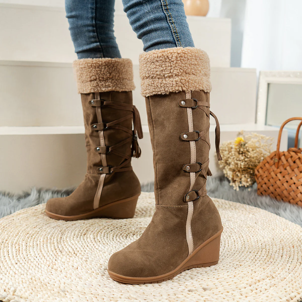 Damen Wedge-Stiefel mit kuscheligem Innenfutter und modischem Schnürdesign Heidi-Mode - Image 3