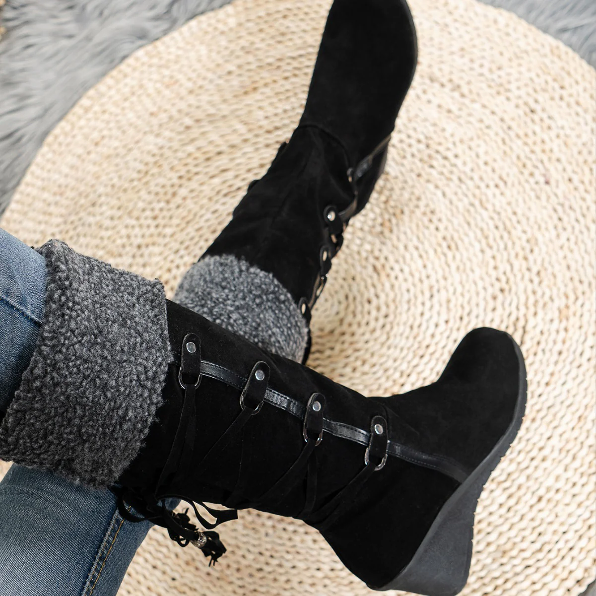 Damen Wedge-Stiefel mit kuscheligem Innenfutter und modischem Schnürdesign Heidi-Mode - Image 4