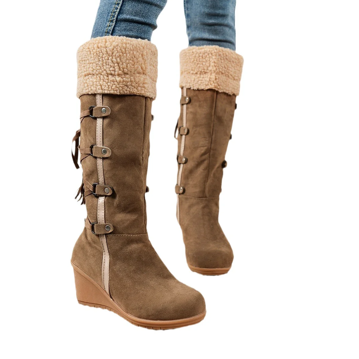 Damen Wedge-Stiefel mit kuscheligem Innenfutter und modischem Schnürdesign Heidi-Mode - Image 5