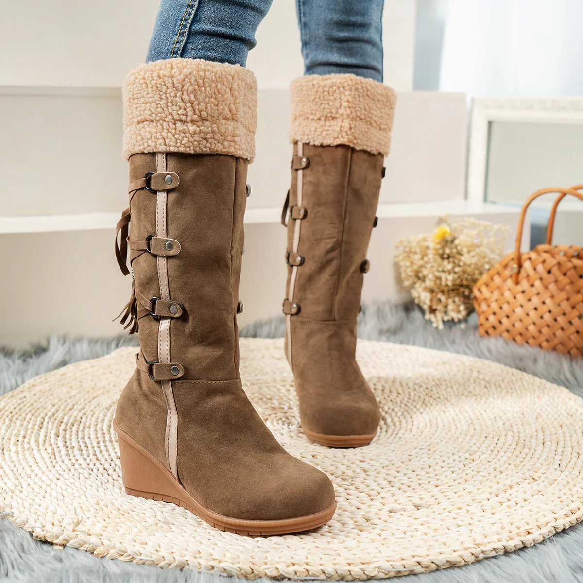 Damen Wedge-Stiefel mit kuscheligem Innenfutter und modischem Schnürdesign Heidi-Mode - Image 8