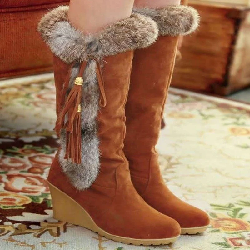 Damen Wedge-Stiefel mit kuscheligem Kunstfell und modischen Quasten Heidi Mode - Image 8