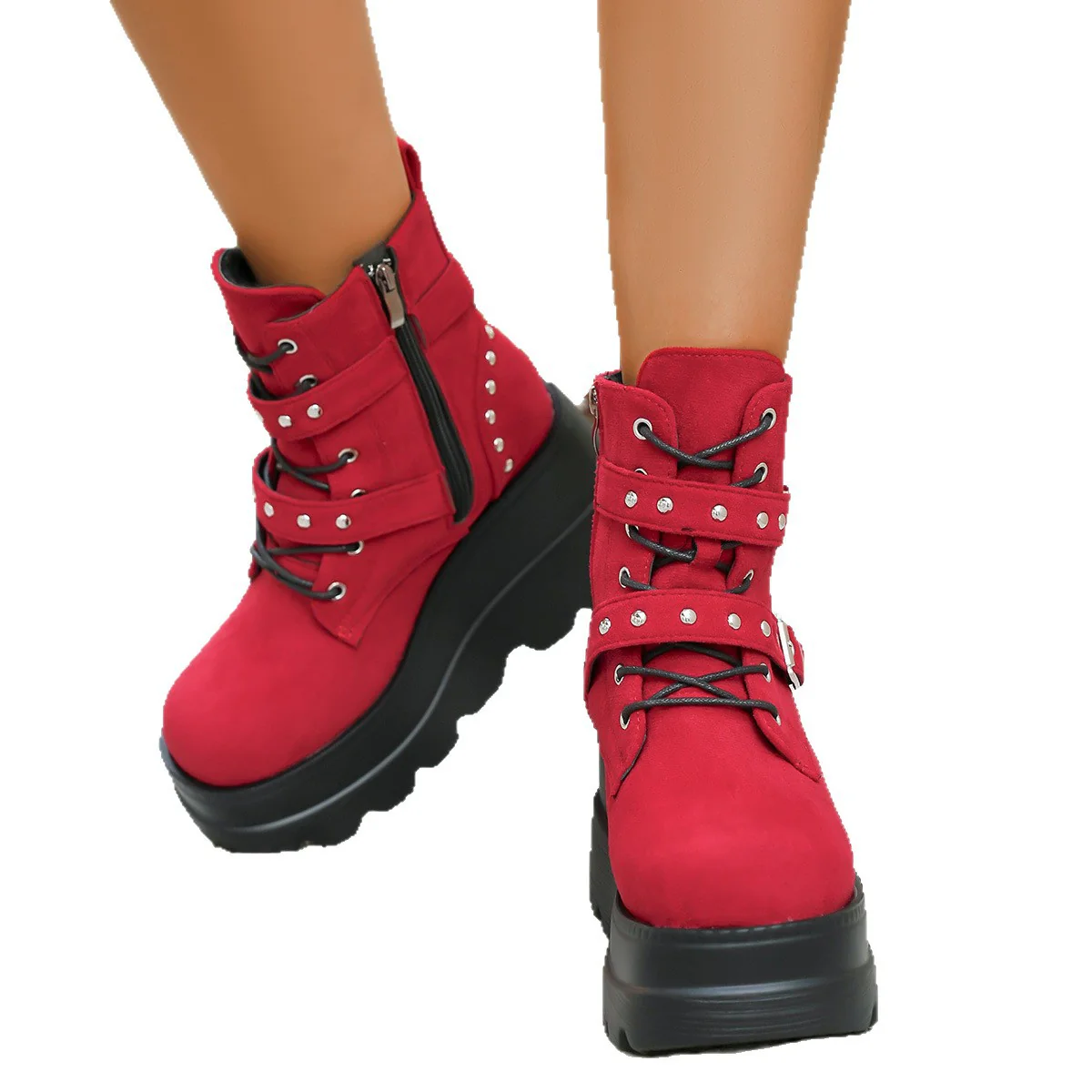 Damen Wedge-Stiefel mit modischen Schnallen und robustem Plateau Heidi Mode - Image 5