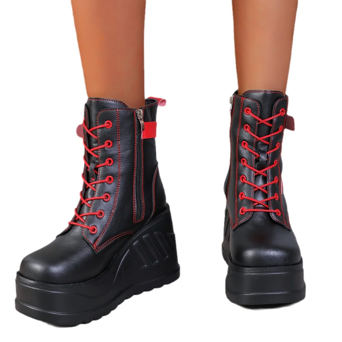 Damen Wedge-Stiefeletten mit hohem Plateau und modischen Details Heidi Mode - Image 5