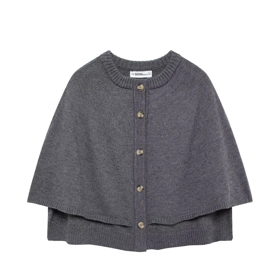 Damen Weiches Strick-Cape mit Knöpfen Heidi-Mode - Image 8