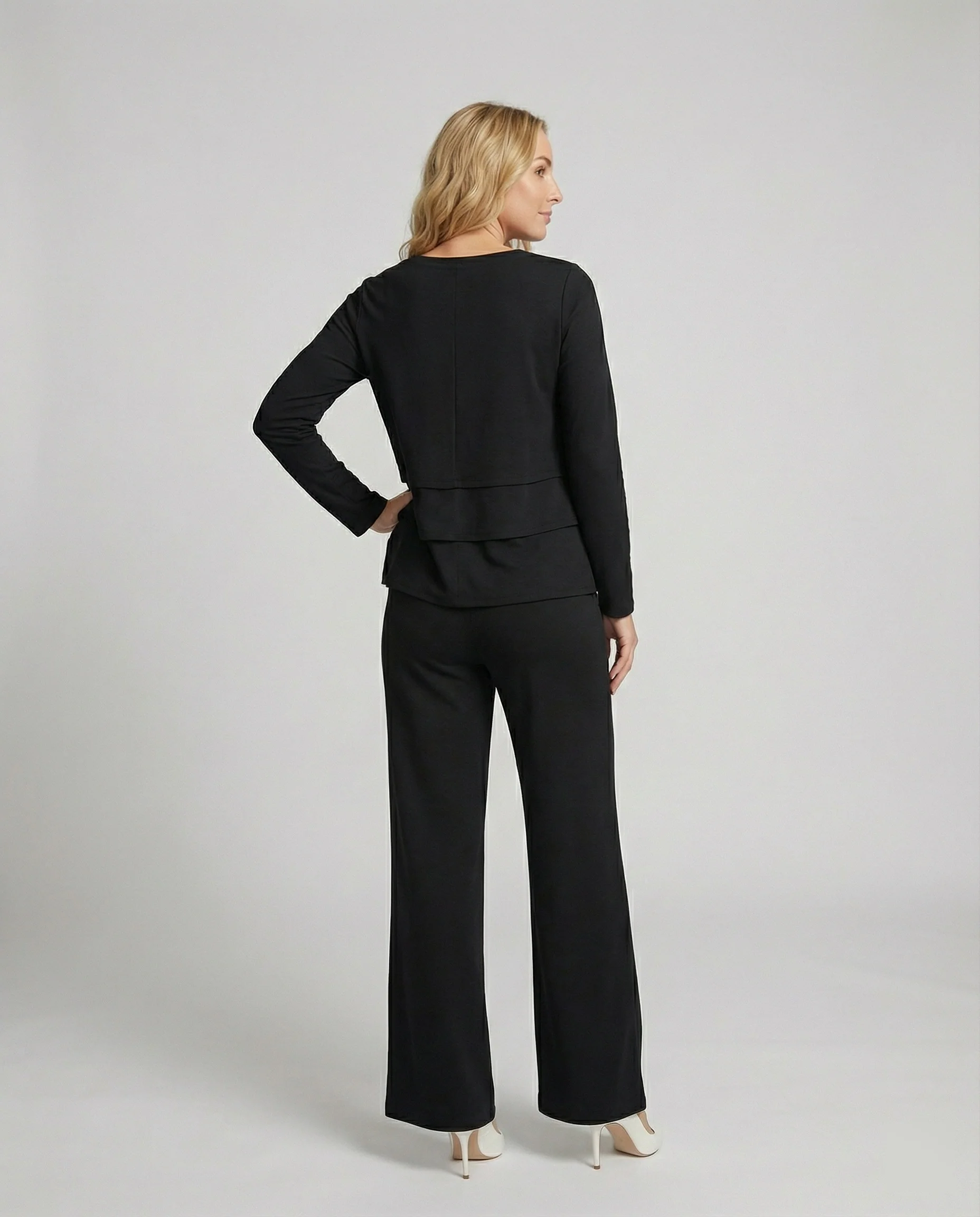 Damen Weiße Strickjacke Polo Stil Zweiteiliges Lounge-Set mit weitem Hosenbein und Oversize-Oberteil Heidi Mode - Image 3