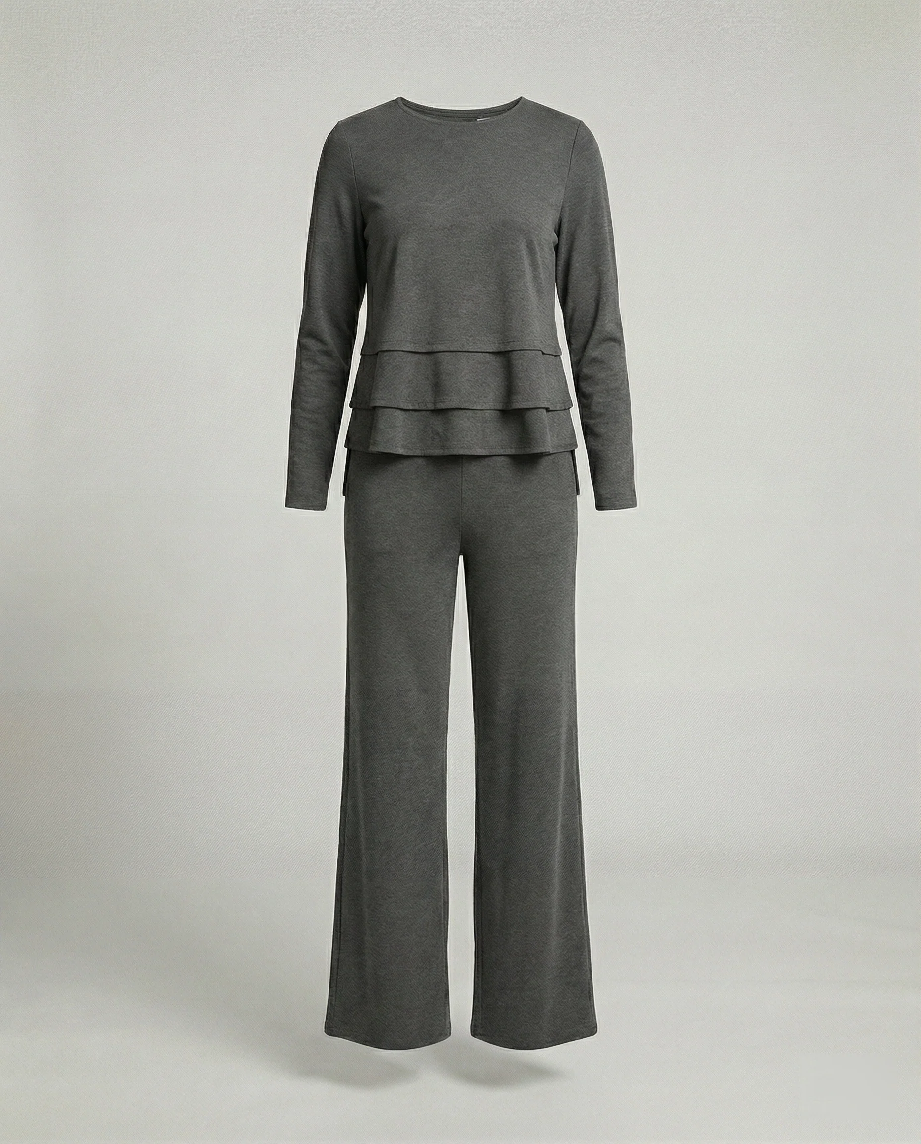 Damen Weiße Strickjacke Polo Stil Zweiteiliges Lounge-Set mit weitem Hosenbein und Oversize-Oberteil Heidi Mode - Image 6