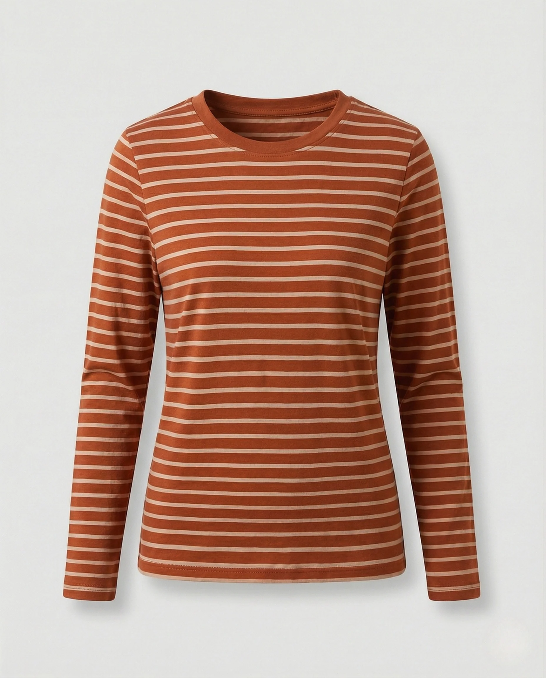 Damen Weißer Strickpullover Slim Fit gestreiftes Langarmshirt aus feinem Baumwolljersey mit Rundhals und schmaler Silhouette Heidi Mode - Image 11