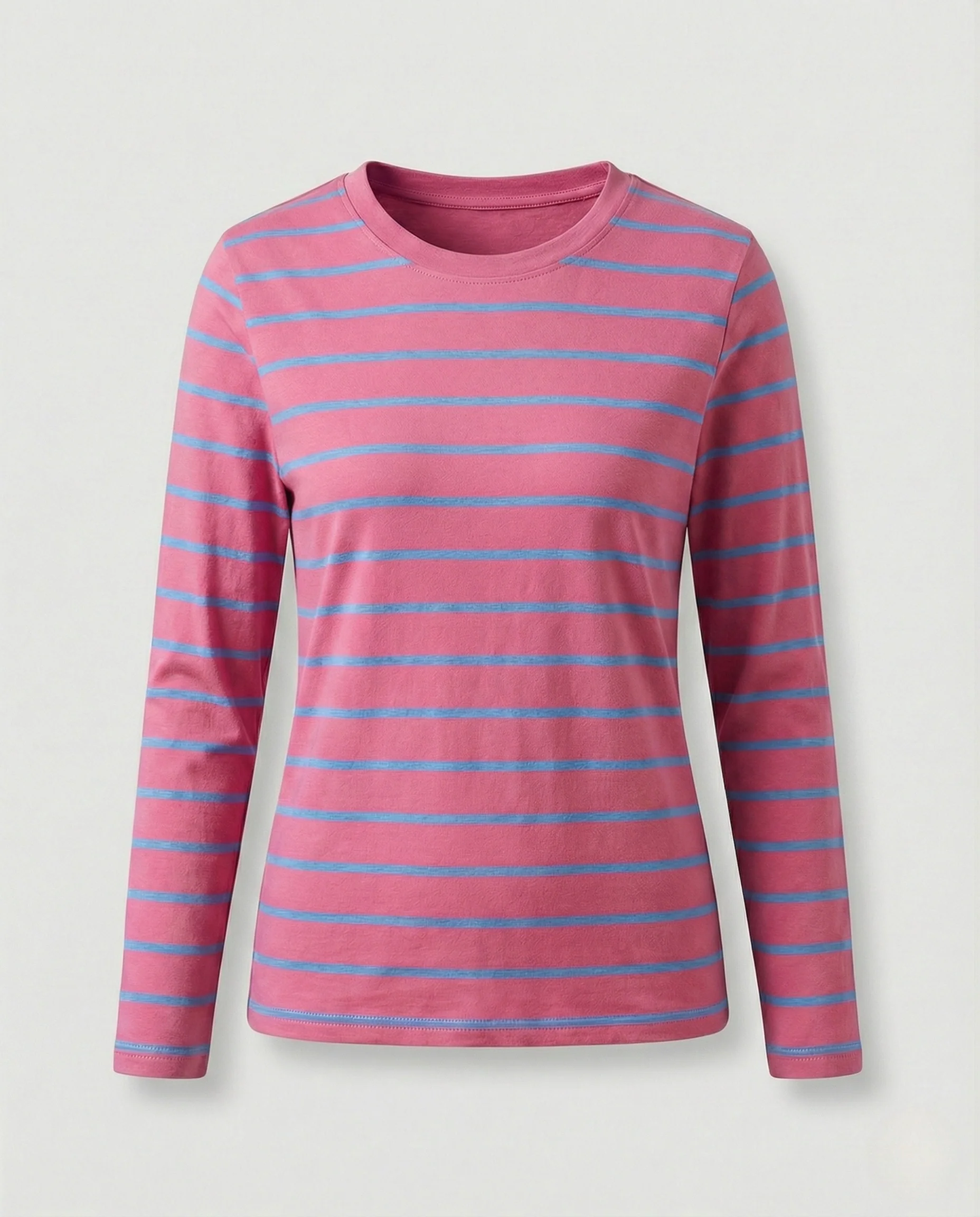 Damen Weißer Strickpullover Slim Fit gestreiftes Langarmshirt aus feinem Baumwolljersey mit Rundhals und schmaler Silhouette Heidi Mode - Image 13
