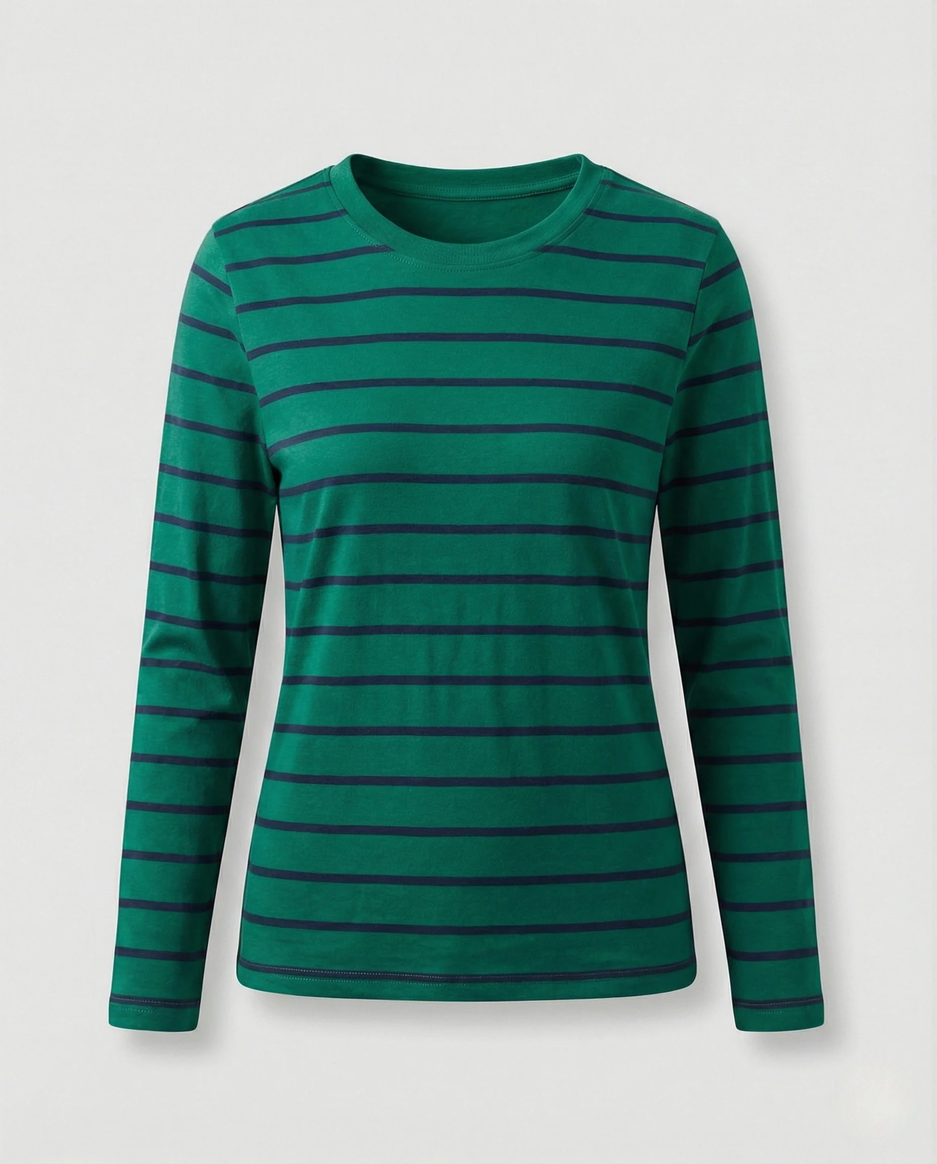Damen Weißer Strickpullover Slim Fit gestreiftes Langarmshirt aus feinem Baumwolljersey mit Rundhals und schmaler Silhouette Heidi Mode - Image 16